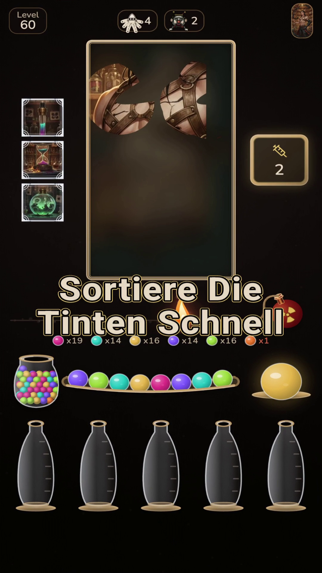 Tinte sortieren in einem Solo-Puzzle