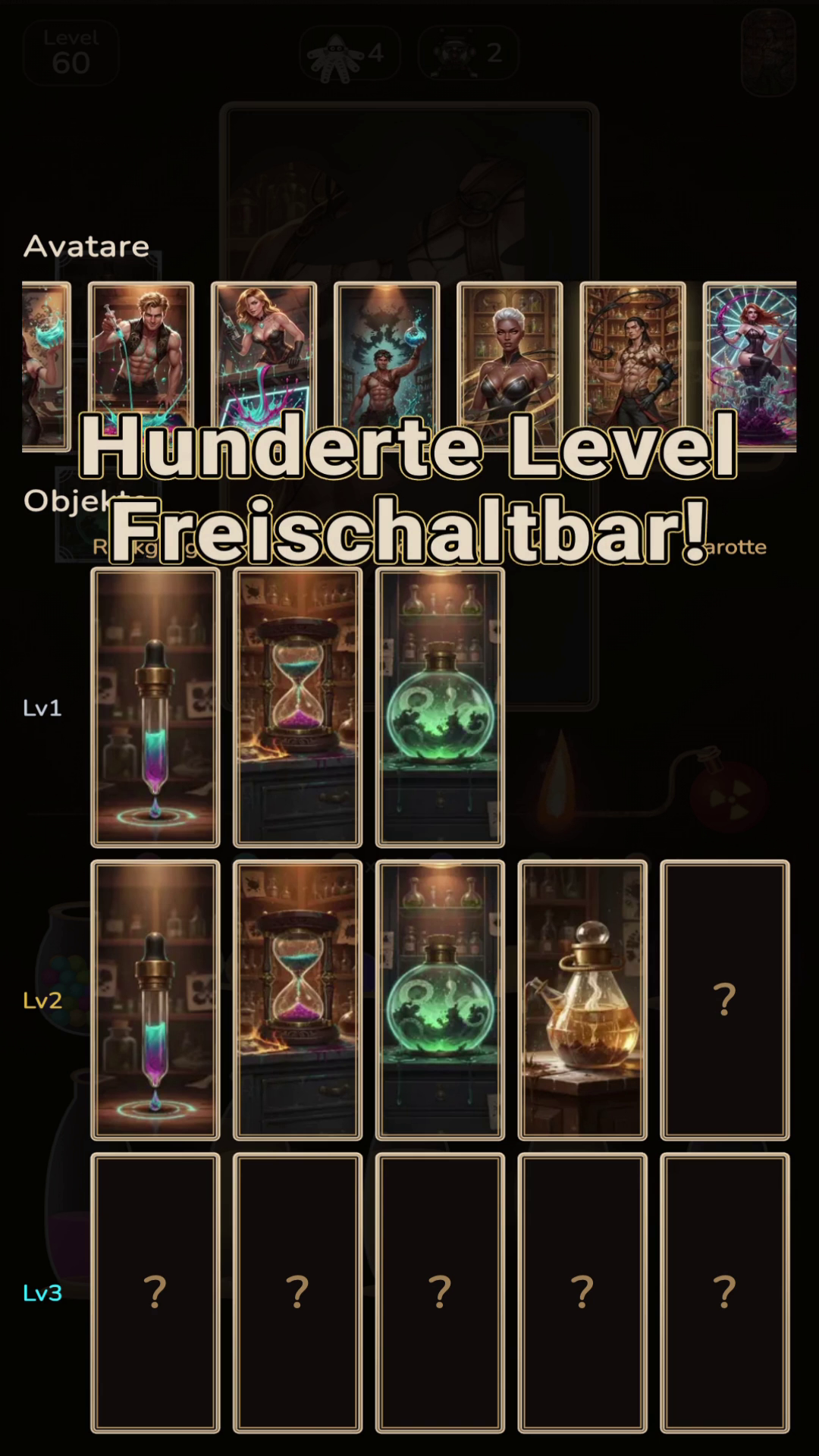 Galerie, Avatare, Relikte und hunderte Level