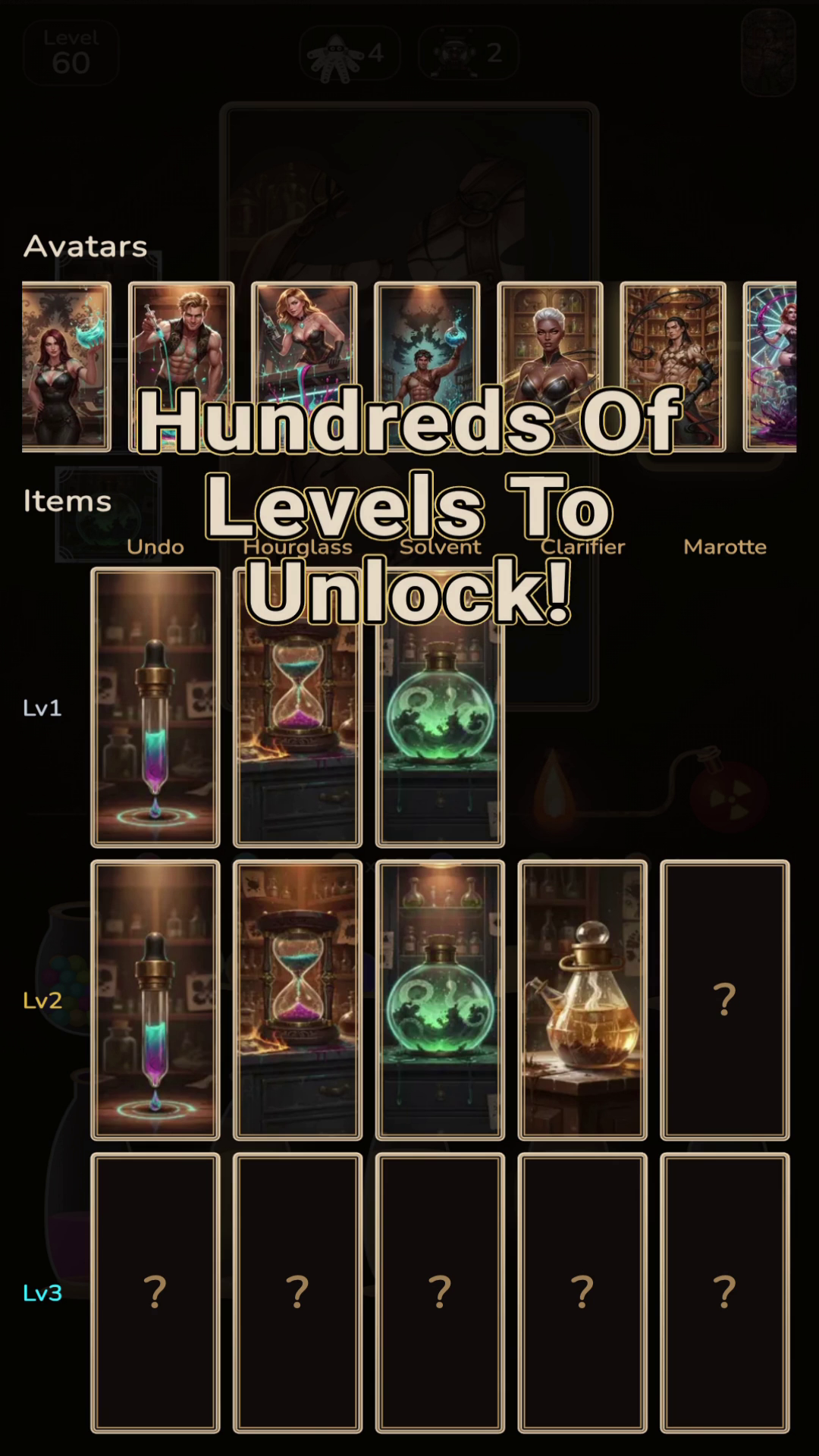 Gallery, avatars, relics and hundreds of levels