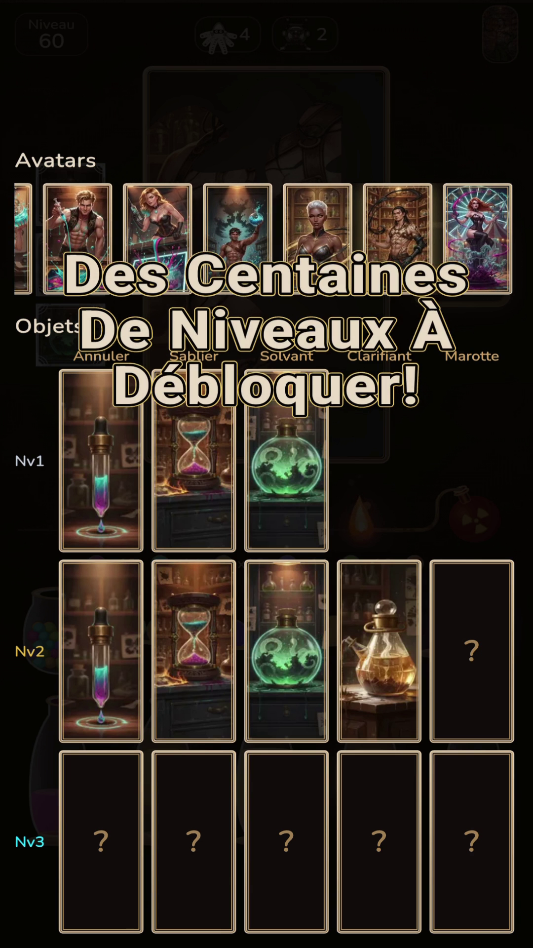 Galerie, avatars, reliques et centaines de niveaux