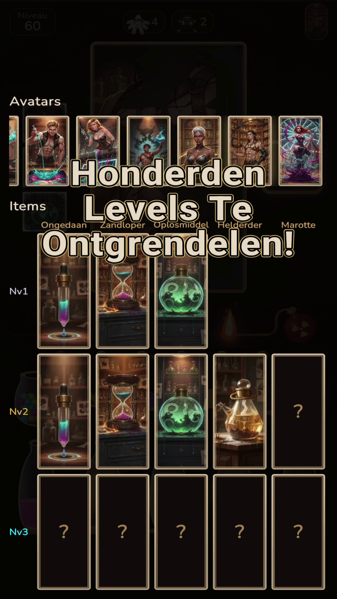 Galerij, avatars, relikwieën en honderden levels