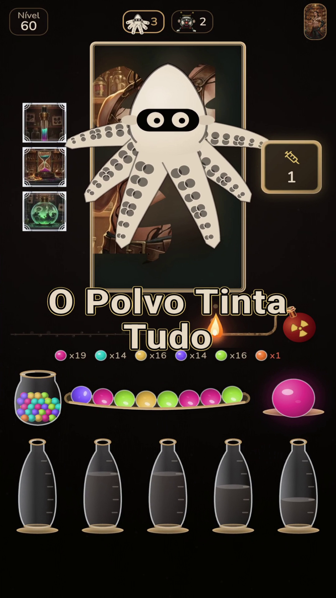 O polvo esconde as cores dos frascos