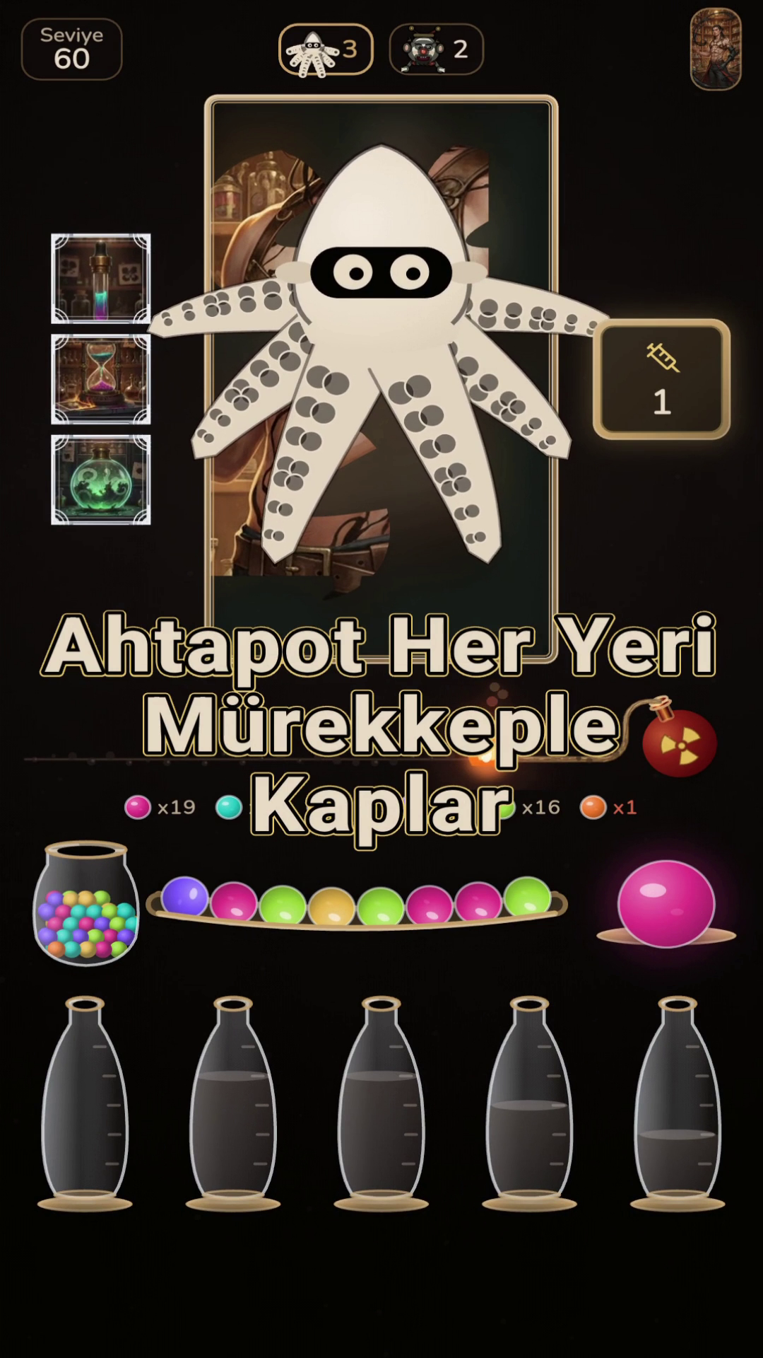 Ahtapot şişelerin renklerini gizler